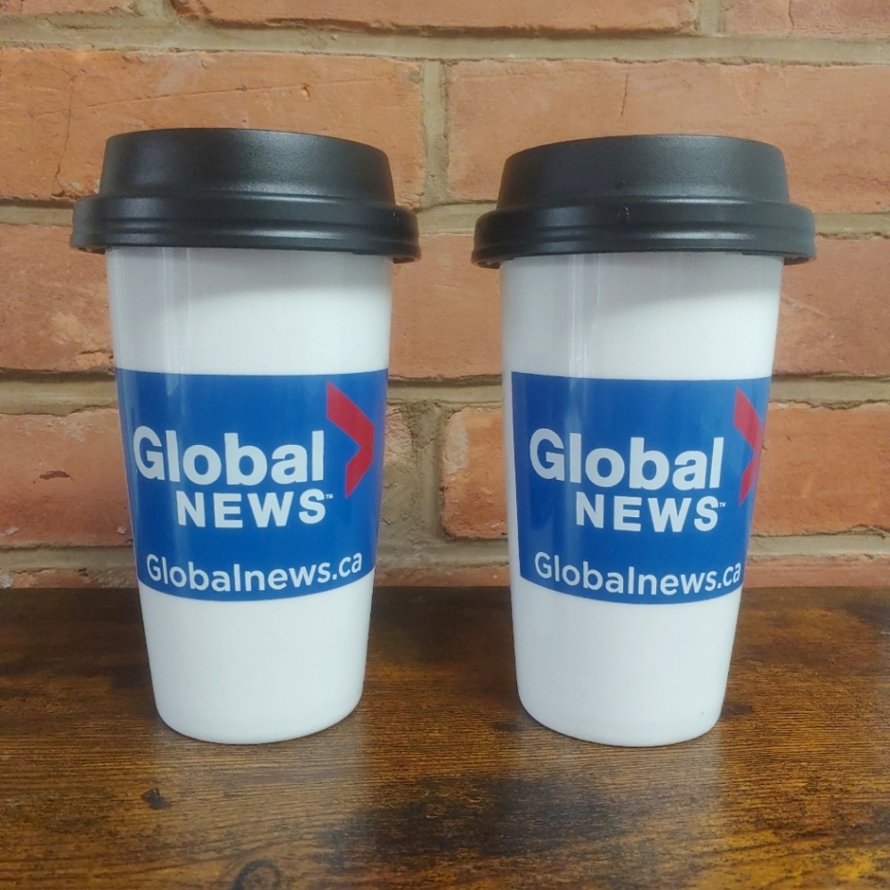 Set Of Two Global News Travel Mugs